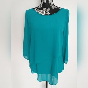 By & By Teal Open Sleeve Top